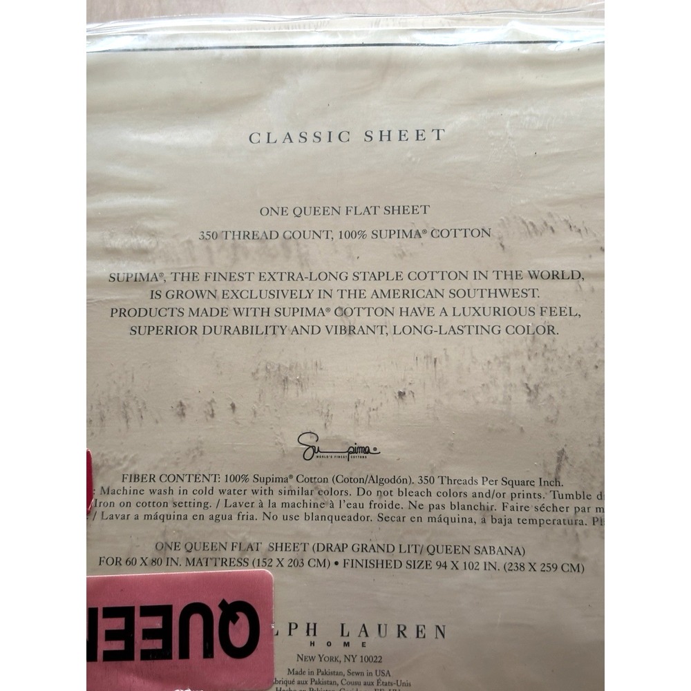 Vtg Ralph Lauren Flat Sheet Queen NIP NOS Classic White 350 Count 100% Supima - Picture 4 of 4